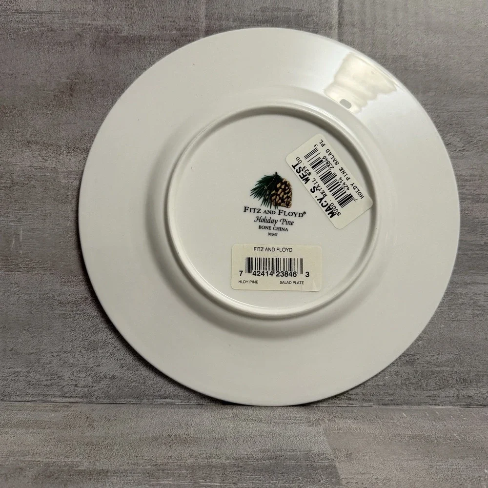 NEW Fitz & Floyd Holiday Pine Fine Bone China Christmas Salad Dessert 8.5